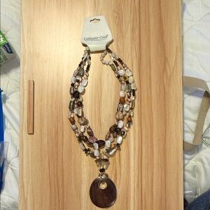 Coldwater Creek Earthy Tones Beaded Necklace Genuine Stones Sterling Silver NWT